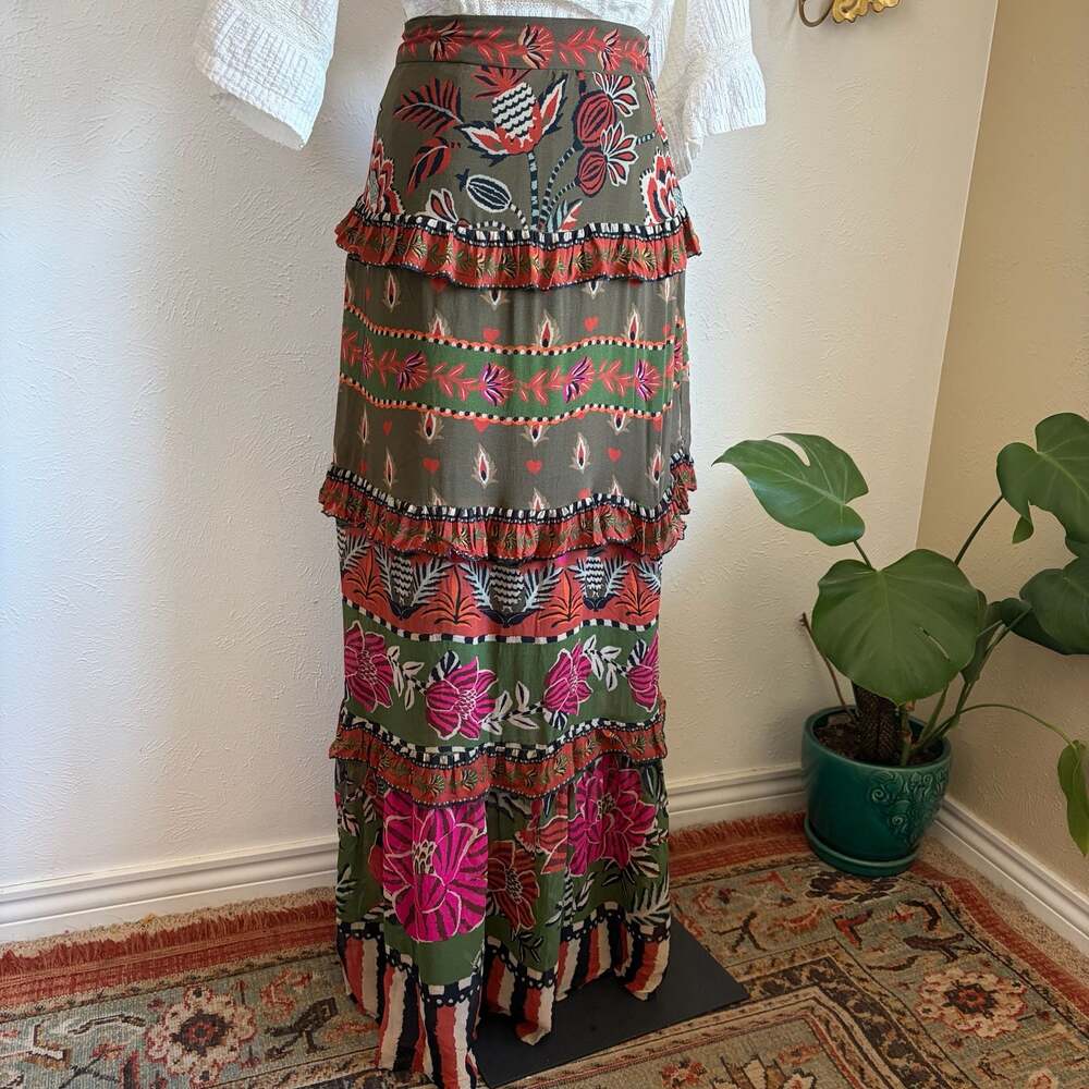 FARM Rio Ainika Floral Tiered Maxi Skirt XS